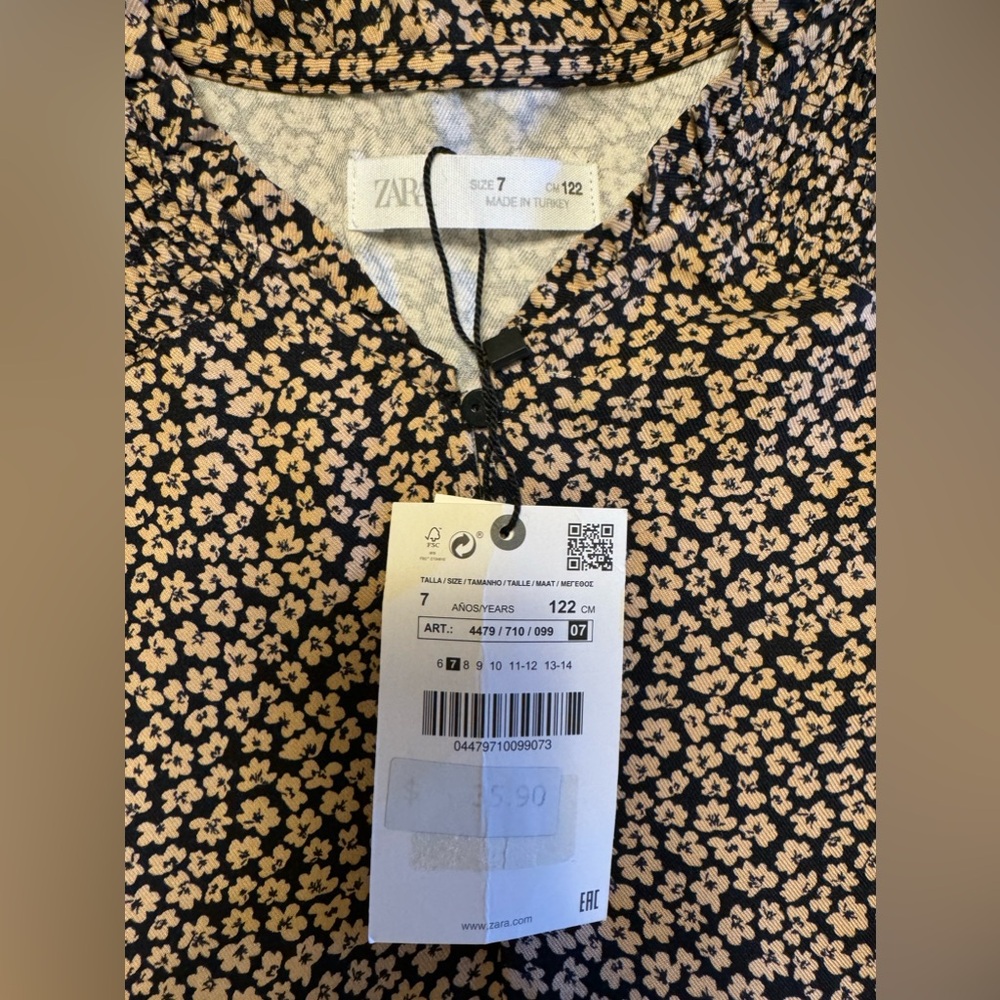 NWT Zara girls brown and black floral tiered dress - Picture 7 of 7